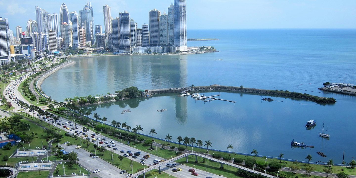 Aerial view of Avenida Balboa, Panama City — eSync 360° headquarters